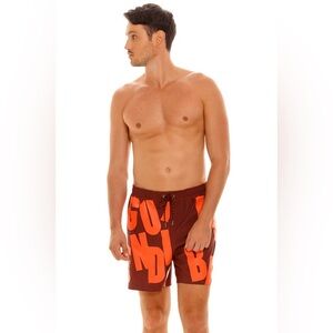NWT Agua Bendita Theo Men’s Trunks Reversible Orange Sellout Size 38